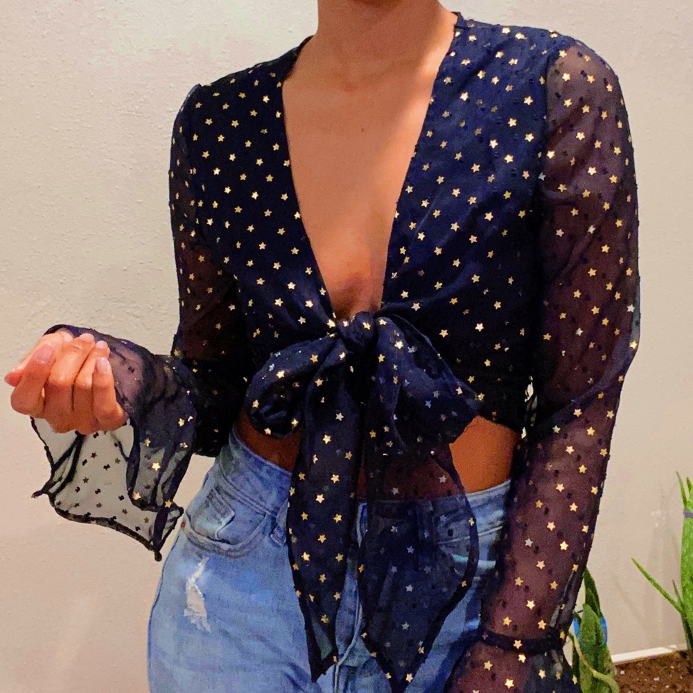 Gold Sparkle Tie Crop Top - Brand New!